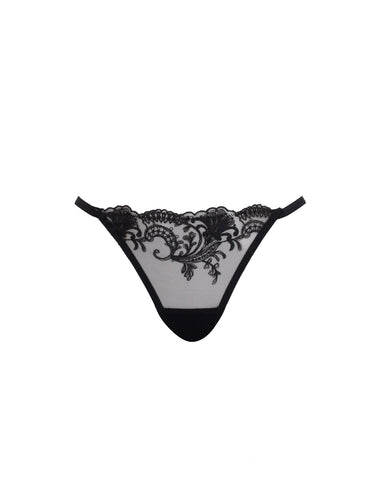 Marseille Embroidered Sheer Thong Black