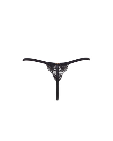 Marseille Embroidered Sheer Thong Black