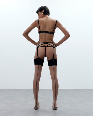 Back Seam Leg/Plain Top Stockings Sheer/Black