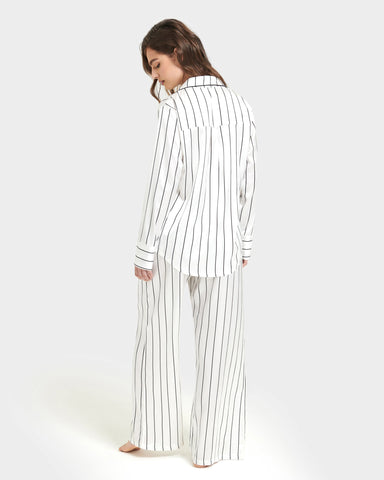 Beau Luxury Satin Long Pyjama Set White/Black