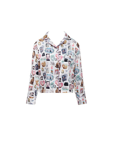 BB x Ashley Williams Kitten Print Luxury Satin Shirt