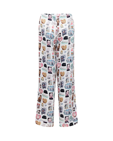BB x Ashley Williams Kitten Print Luxury Satin Trousers