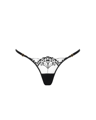 Marisa Embroidered Sheer Thong Black