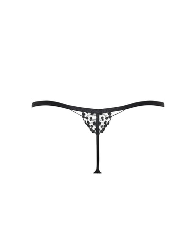 Marisa Embroidered Sheer Thong Black