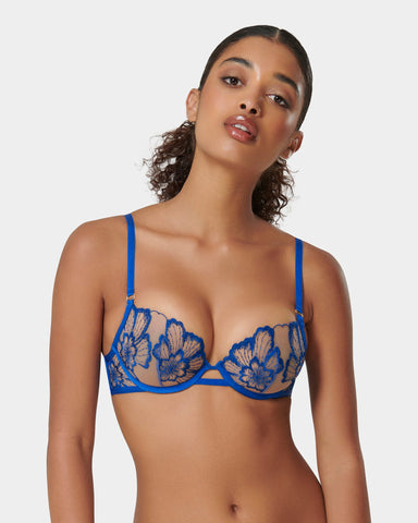 Catalina Embroidered Sheer Bra Blue