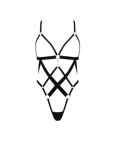 Simone Open Harness Bodysuit Black