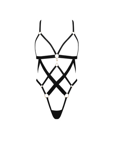 Simone Open Harness Bodysuit Black