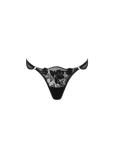 Gabriella Floral Embroidered Thong Black