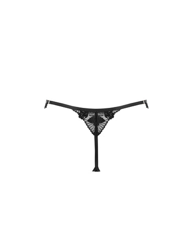 Gabriella Floral Embroidered Thong Black