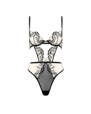 Marisa Embroidered Sheer Bodysuit Black