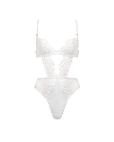 Marisa Embroidered Sheer Bodysuit White