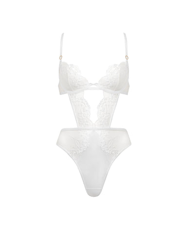 Marisa Embroidered Sheer Bodysuit White