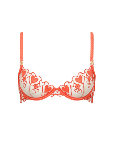 Harlow Heart Embroidered Bra Coral