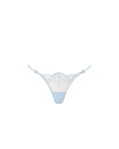 Marisa Embroidered Sheer Thong Blue