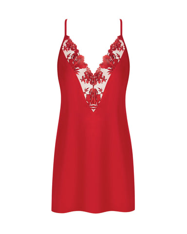 Lavanya Satin Embroidered Chemise Red