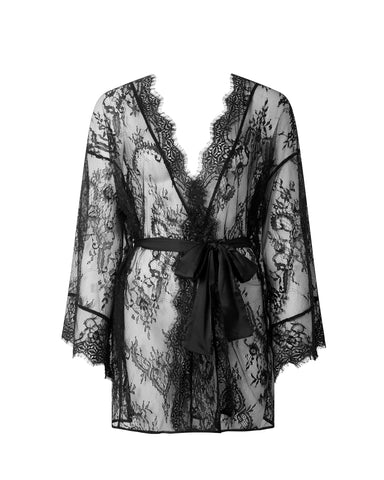 Madeline Sheer Lace Kimono Black