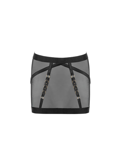 Suri Mesh Open-Back Skirt Black