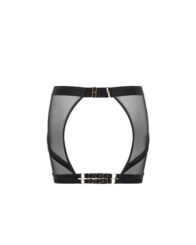 Suri Mesh Open-Back Skirt Black