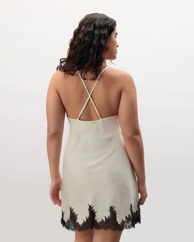Anastasia Luxury Satin Chemise Ivory/Black