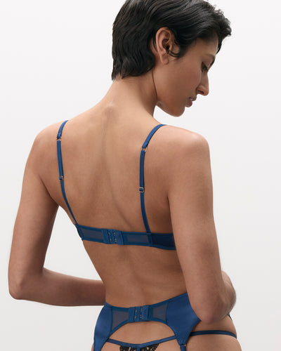 Ida Luxury Satin Moulded Bra Navy Peony/Black