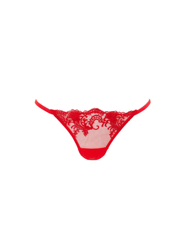 Marseille Embroidered Sheer Thong Red